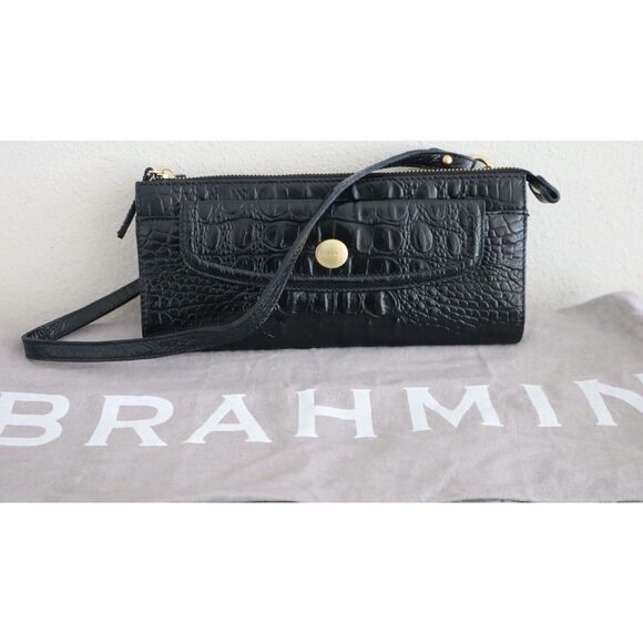 Brahmin Women's Black Croc-Embossed Melbourne Collection Leather Shoulder Bag - Picture 1 of 9